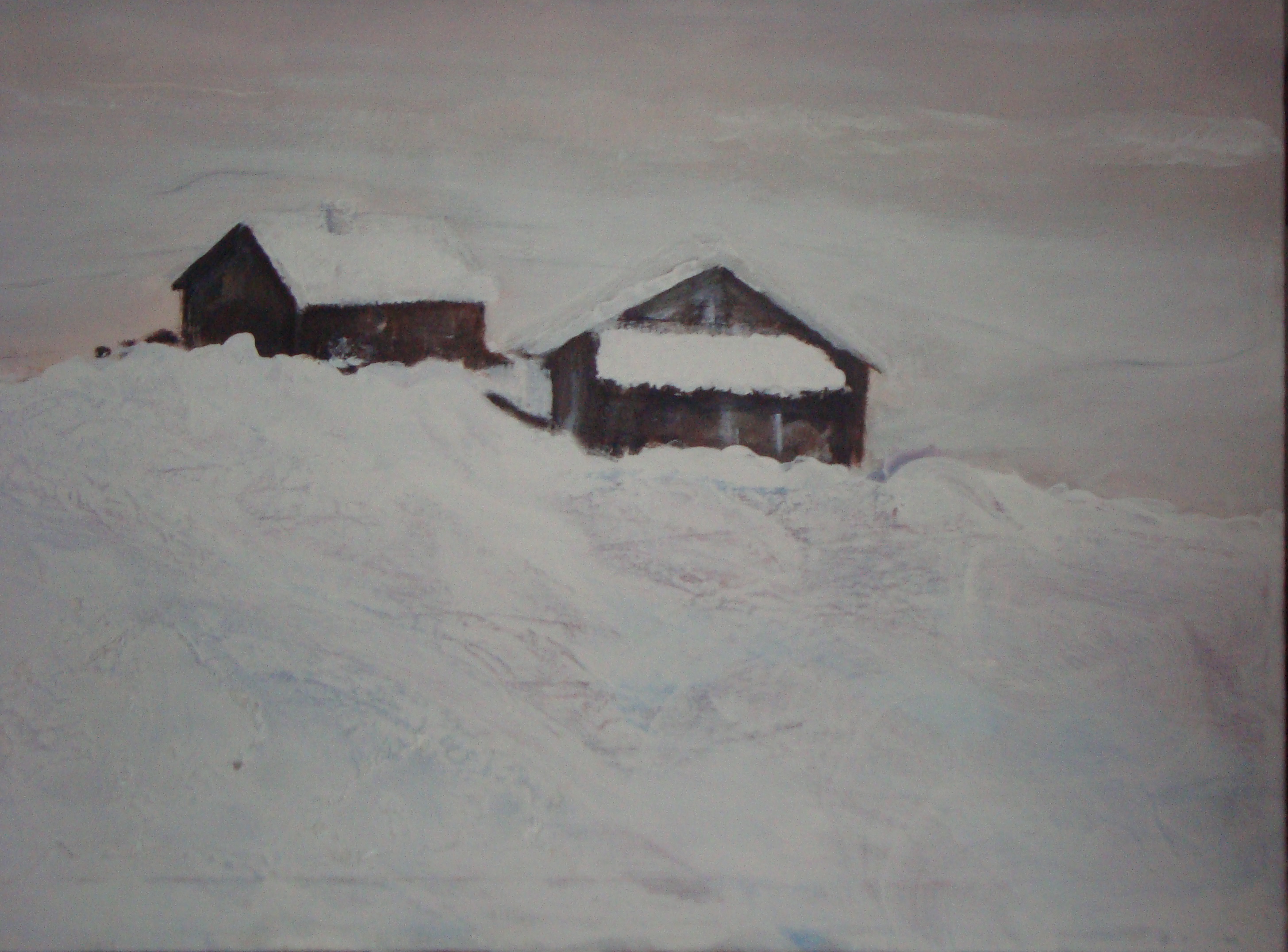 Häuser im Schnee; nach: Claude Monet