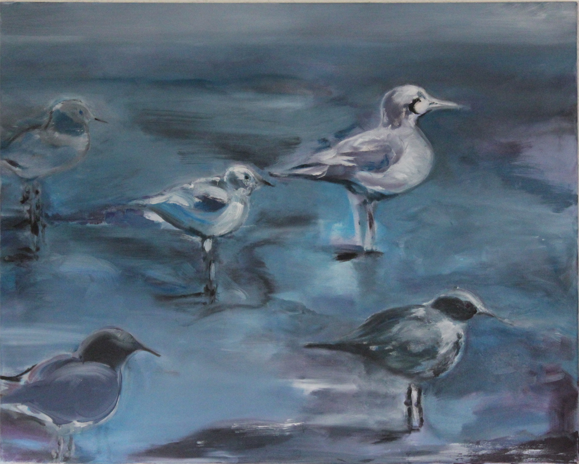 Seevögel im Watt 03.11.12 Öl auf Leinwand 100 x 80 cm (Foto vom 25.12.2012)
