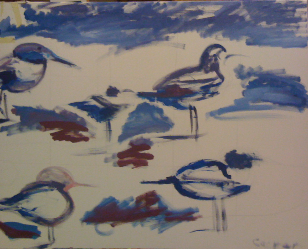 Seevögel im Watt Öl auf Leinwand 100 x 80 cm